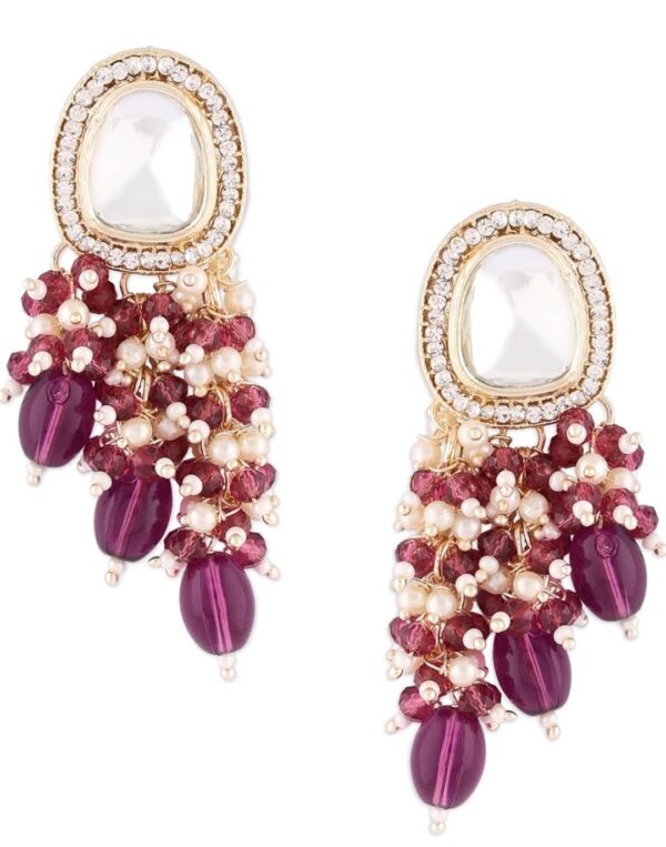Zaveri Pearls Purple Cluster Beads Embellished Kundan Traditional Drop Earring For Women-ZPFK15637 (Shani 84)