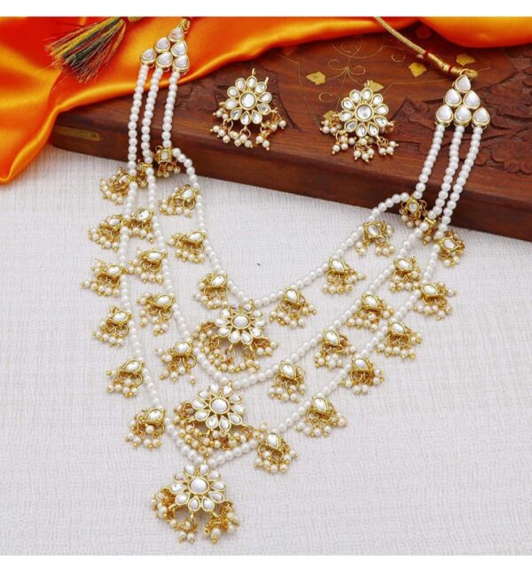Peora Traditional Jewellery Floral Kundan Layered Necklace Earrings Jewellery Set for Women Girls ( Shani 86) - Image 4