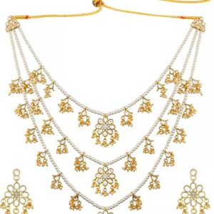 Peora Traditional Jewellery Floral Kundan Layered Necklace Earrings Jewellery Set for Women Girls ( Shani 86)