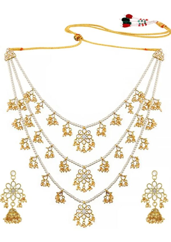 Peora Traditional Jewellery Floral Kundan Layered Necklace Earrings Jewellery Set for Women Girls ( Shani 86)