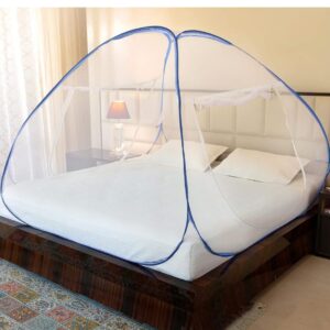 Amazon Brand - Solimo Mosquito Net, Double Bed (King Size, 24-30 GSM, Foldable, Highly Durable) - Blue ( 6449,6450)