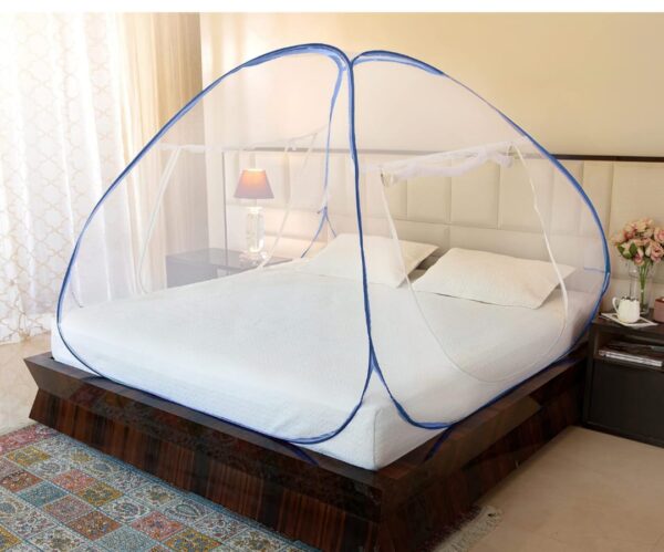 Amazon Brand - Solimo Mosquito Net, Double Bed (King Size, 24-30 GSM, Foldable, Highly Durable) - Blue ( 6449,6450)