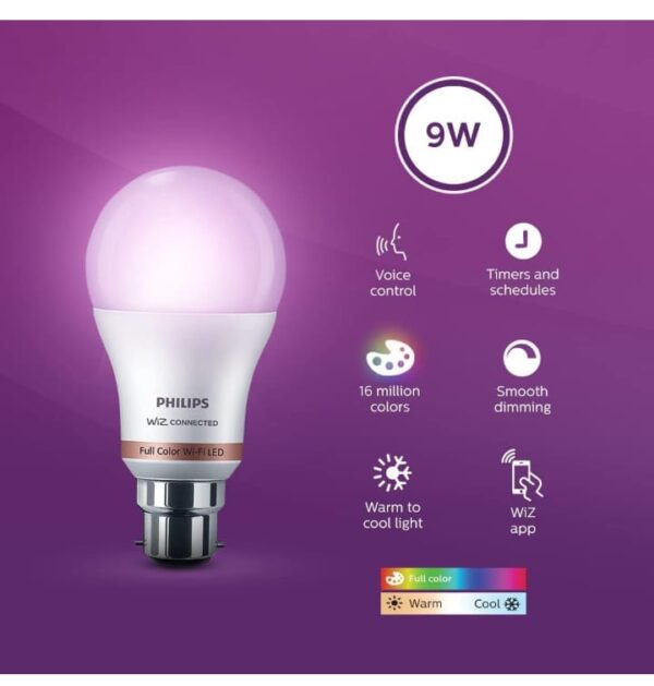 PHILIPS Wiz Smart WI-Fi LED Bulb E27 10-Watt, 16 Million Colors, Compatible with Amazon Alexa and Google Assistant- (Pack of 1 - Image 2