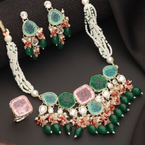 Jazz and Sizzle Gold-Plated Stones-Studded & Beaded Jewellery Set  (SHANI294