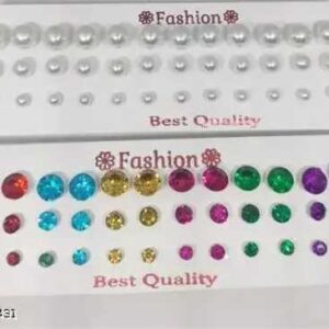 36 Pairs Crystal Multi Design Stud Earrings With Plastic Back for Women & Girls Plastic Stud Earring  (D17)_
