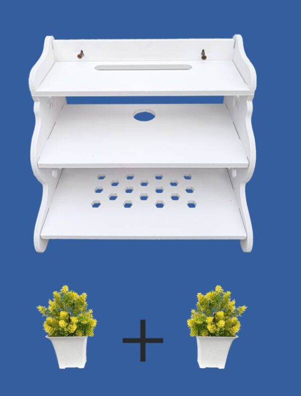 NIDHI ROYAL COLLECTION Three Steps WiFi with SET UP BOX STAND Particle Board Wall Shelf  (White) .6238. - Image 3