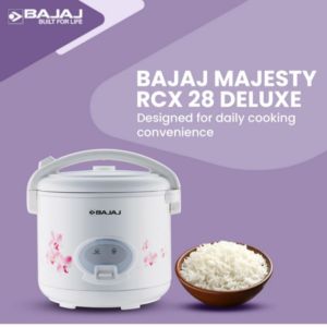 Bajaj Majesty Rcx 28 DLX Multifunction Rice Cooker with Keep Warm Function, 2.8L, 1000W, White, 2.8 Liter ( BODY DAMAGE  ( 2830) (p)