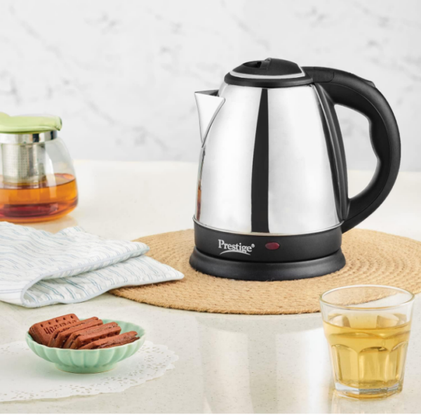 Prestige 1.5 litre PKOSS Stainless Steel Electric Kettle | 1350 Watts| Elegant Design | Cool-touch Handle and Lid | Automatic Cut-Off and Single-Touch Lid Locking. | Silver  ( MINOR DENT ) (15p)(p) - Image 2