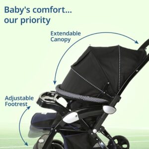 LuvLap Galaxy Baby Stroller, Pram for Baby with 5 Point Safety Harness, Spacious Cushioned seat with Multi Level seat Recline, Easy Fold, Lightweight Baby Stroller for 0 to 3 Years (Black)N.(V)