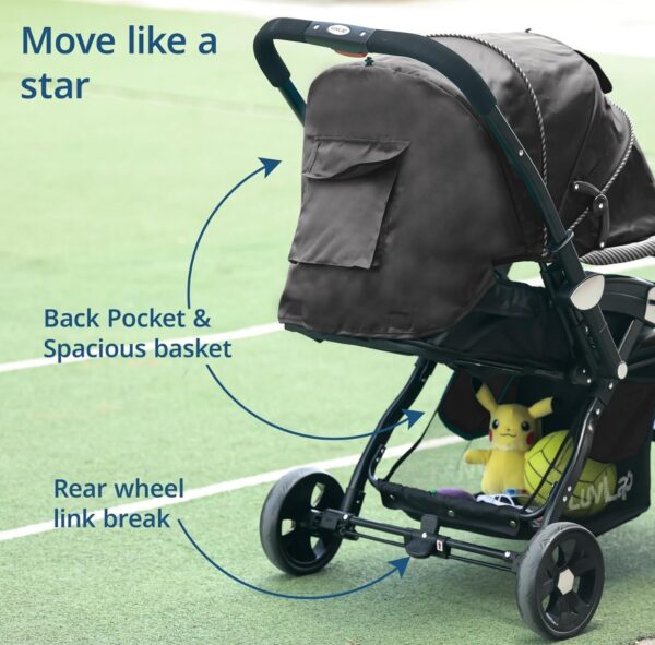 LuvLap Galaxy Baby Stroller, Pram for Baby with 5 Point Safety Harness, Spacious Cushioned seat with Multi Level seat Recline, Easy Fold, Lightweight Baby Stroller for 0 to 3 Years (Black)N.(V) - Image 3