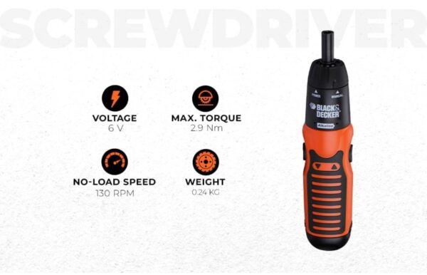 BLACK+DECKER A7073 6V Battery Powered Screwdriver with onboard LED Light & 14 pc bits included (A7073-IN)N.9909(v) - Image 3