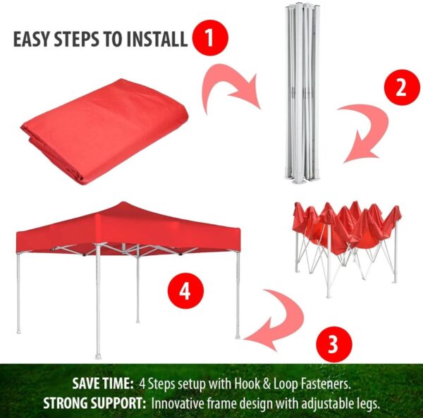 OUTO Foldable Gazebo Tent with 4 Side Open/Pop-up Heavy Duty Canopy Tent for Garden and Promotional Activity (Red- 6.5 FEET, 16.8 Kg) (Minor Pipe damege)N.8252(v) - Image 3