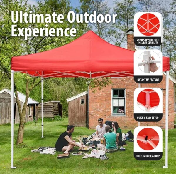 OUTO Foldable Gazebo Tent with 4 Side Open/Pop-up Heavy Duty Canopy Tent for Garden and Promotional Activity (Red- 6.5 FEET, 16.8 Kg) (Minor Pipe damege)N.8252(v) - Image 5