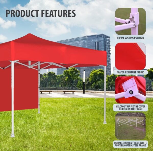 ORILEY Heavy Duty Foldable Gazebo Tent with 3 Side Open/Pop-up Canopy Tent for Garden and Promotional Activity (Red- 10x10 ft, 23.75 KG)N.8068(v) - Image 4