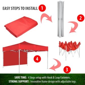 ORILEY Heavy Duty Foldable Gazebo Tent with 3 Side Open/Pop-up Canopy Tent for Garden and Promotional Activity (Red- 10x10 ft, 23.75 KG)N.8068(v)