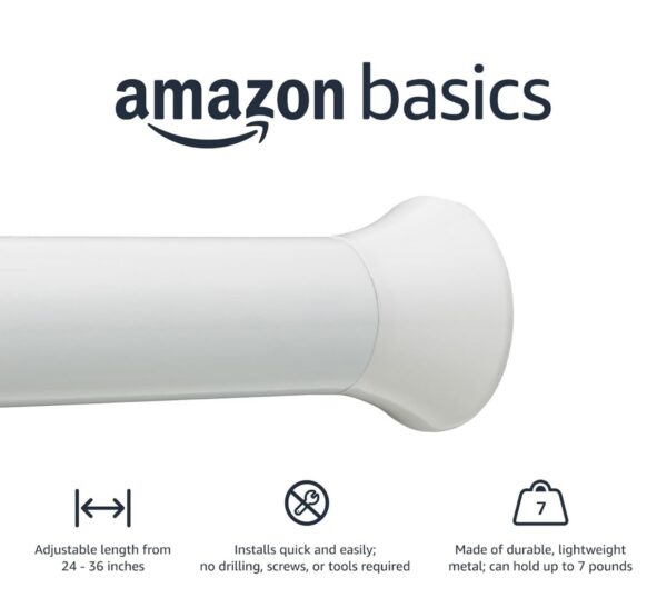 Amazon basics Adjustable Shower Curtain Tension Rod - 80'140, White(V) - Image 2