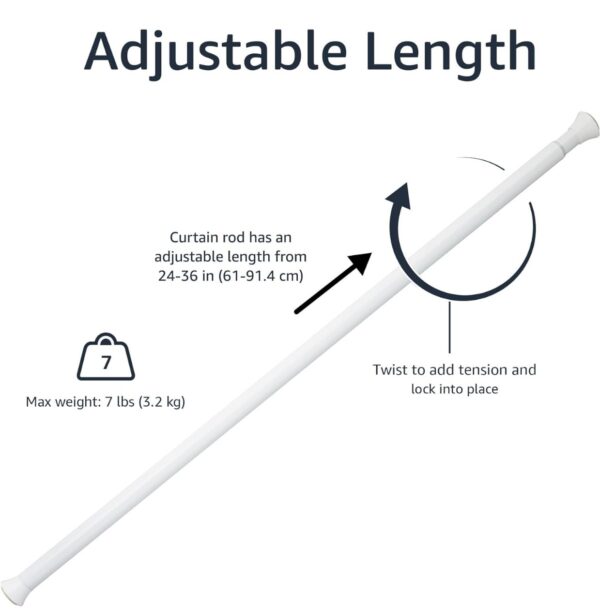 Amazon basics Adjustable Shower Curtain Tension Rod - 80'140, White(V) - Image 3