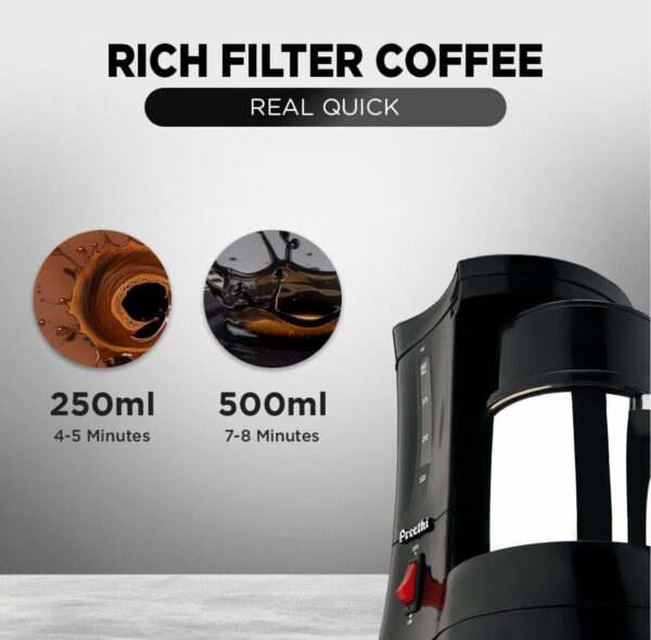 Preethi Cafe Zest Drip Coffee Maker| 450W Coffee Machine for Home | 500ml Capacity | Black (CM 210)N.10708(V) - Image 3