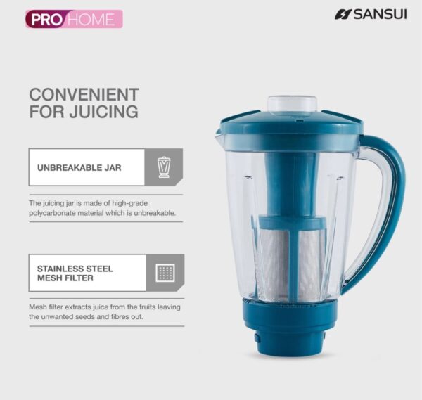 SANSUI Home pro 750w Juicer mixer Grinder ( SMG03) 4 Jar (Blue/Black)N.10747(V) Minor body damege - Image 3
