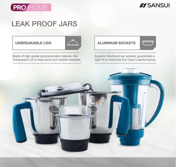 SANSUI Home pro 750w Juicer mixer Grinder ( SMG03) 4 Jar (Blue/Black)N.10747(V) Minor body damege - Image 4