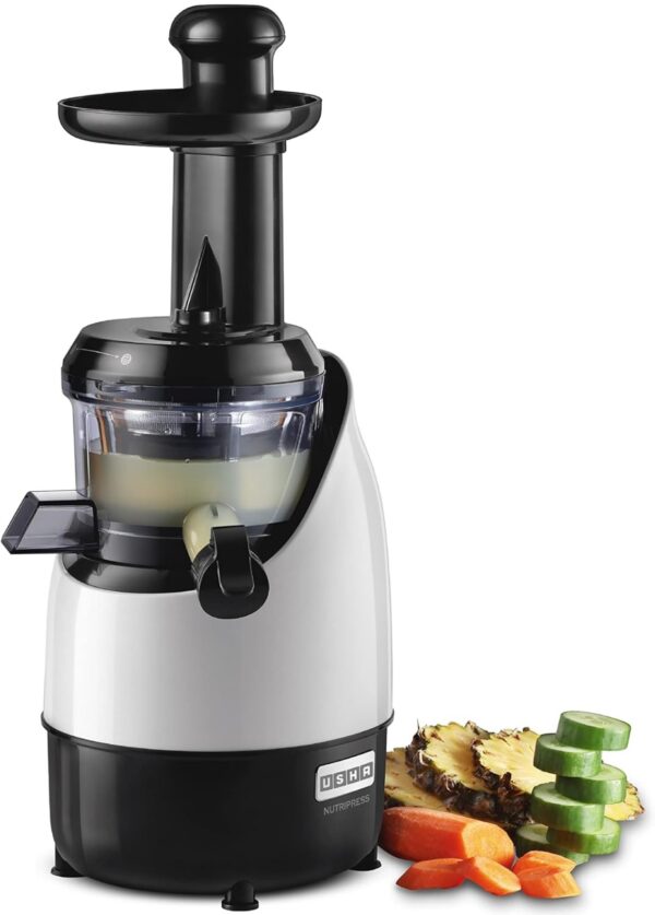 USHA Cpj 382S Nutripress Cold Press Juicer with Full Mouth Feeding Tube, 200 Watt (Black & White), 200 Watt (Looking Used)(V)N.10720 - Image 3