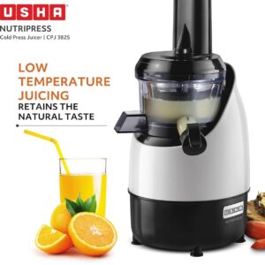 USHA Cpj 382S Nutripress Cold Press Juicer with Full Mouth Feeding Tube, 200 Watt (Black & White), 200 Watt (Looking Used)(V)N.10720