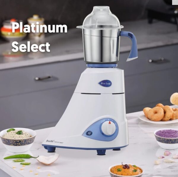 Preethi Blue Leaf Platinum Select Juicer Mixer Grinder for Kitchen|750 Watt Mixie, 3 Jars| 2 Yr Product Gurantee & Lifelong Free ServiceBlue (MG 226) N.10741(v) (Full Used ) - Image 3