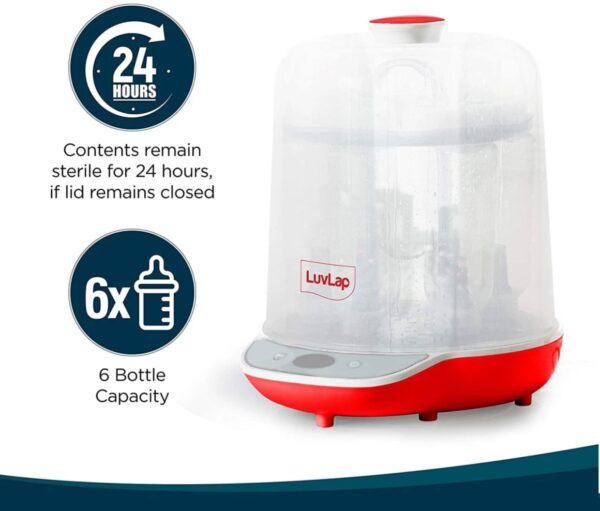 Luvlap Delight Bottle Sterilizer Six bottles Six slot (Red -White) N.10765(v) - Image 3