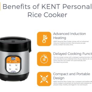 KENT 16019 personal Electric Rice Cooker (0.9L black .Gray)N.10168(V)One side lock Broken (v)