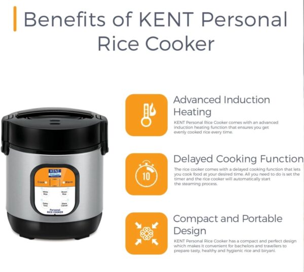 KENT 16019 personal Electric Rice Cooker (0.9L black .Gray)N.10168(V)One side lock Broken (v)