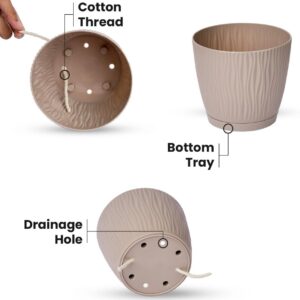 Nurturing Green® Set of 4 Self Watering Pots for Home, Decor & Garden | Flower Pots, Planters for Indoor Plants | Plastic Pots for Living Room (Color: Assorted, Size:14cm x 12.5cm Each) N.6489-6490(V)