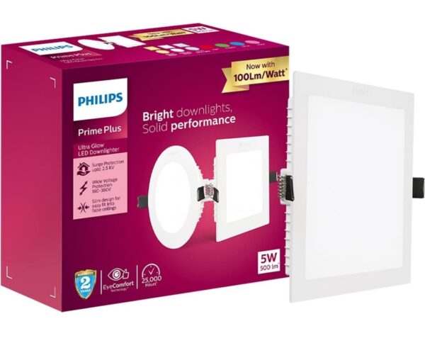 PHILIPS 5W Square AP Plus UltraGlow LED DL Recessed LED Panel Ceiling Light (Pack of 1, Cool day light) N.191(V)