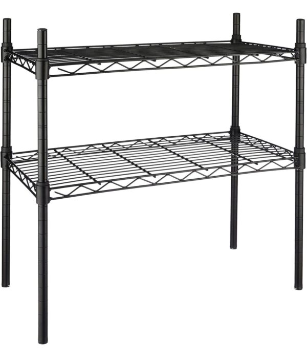 amazon basics Height Adjustable Heavy-Duty Rack, 2 Shelves (Black), Metal, Floor Mount, Tiered Shelf N.7006 (V) - Image 2