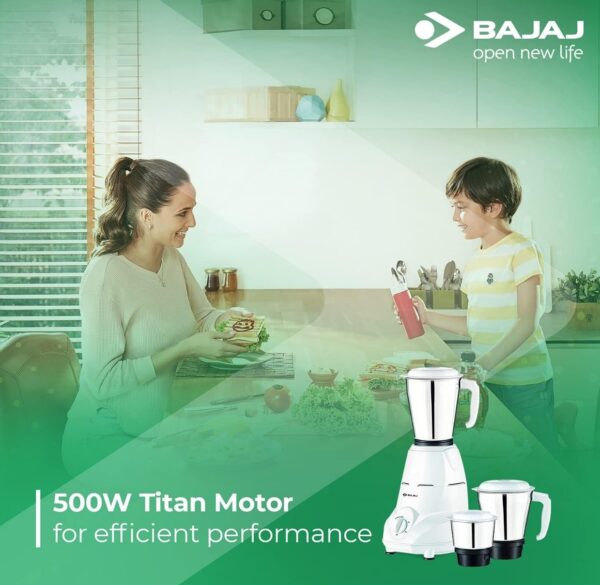 Bajaj Rex 500W Mixer Grinder with Nutri-Pro Feature, 3 Jars, White (2 piece Cap broken)N.6662(v) - Image 3