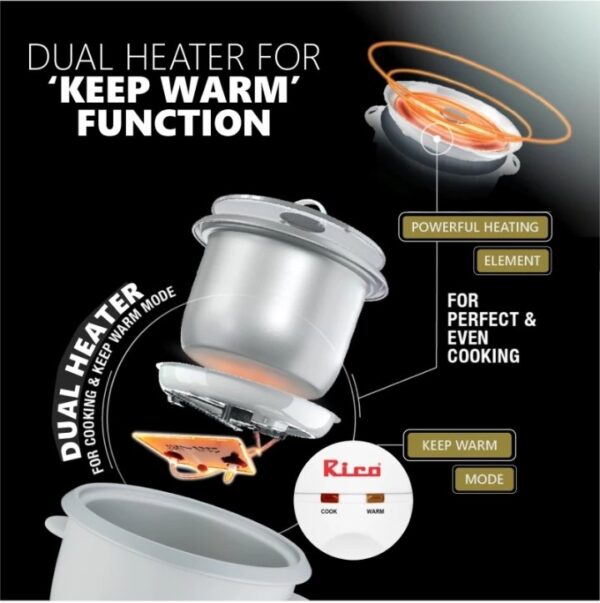 rico rc-1503 electric  rice cooker  (1.8 L white ) shani 10160 SHANI - Image 4