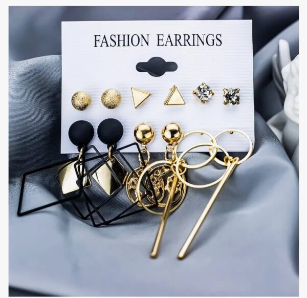 Thrillz Elegant AD Geometric Gold Plated Stud & Drop Earrings For Women Girls Earrings Combo Set 6 Pair of Earrings Gift For Sister SHANI (D 202) - Image 3