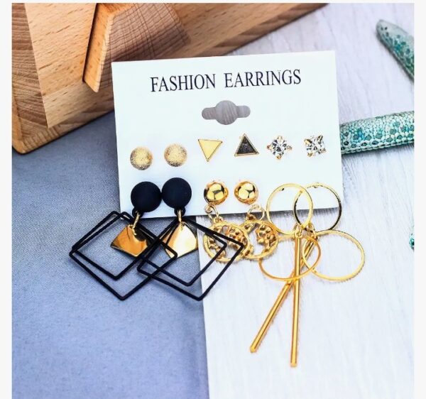 Thrillz Elegant AD Geometric Gold Plated Stud & Drop Earrings For Women Girls Earrings Combo Set 6 Pair of Earrings Gift For Sister SHANI (D 202) - Image 5