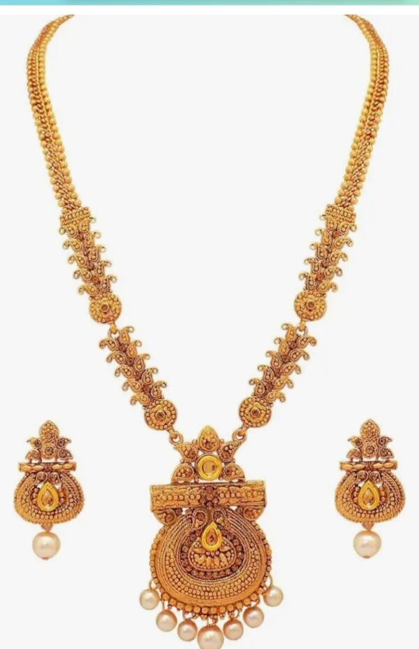 Shining Diva Fashion Stylish Long Design Necklace Wedding Traditional Jewellery Set For Women (Rrsd10471S, Antique Gold) (A) SHANI(10511 TO. 10518) - Image 3