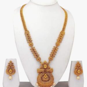 Shining Diva Fashion Stylish Long Design Necklace Wedding Traditional Jewellery Set For Women (Rrsd10471S, Antique Gold) (A) SHANI(10511 TO. 10518)
