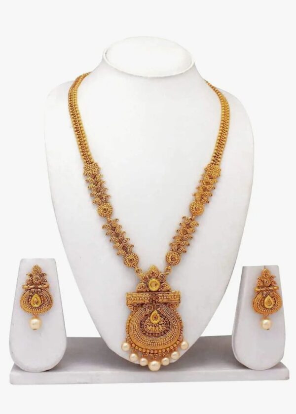 Shining Diva Fashion Stylish Long Design Necklace Wedding Traditional Jewellery Set For Women (Rrsd10471S, Antique Gold) (A) SHANI(10511 TO. 10518)