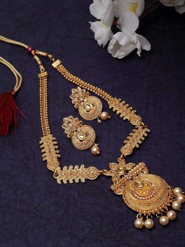 Shining Diva Fashion Stylish Long Design Necklace Wedding Traditional Jewellery Set For Women (Rrsd10471S, Antique Gold) (A) SHANI(10511 TO. 10518) - Image 2
