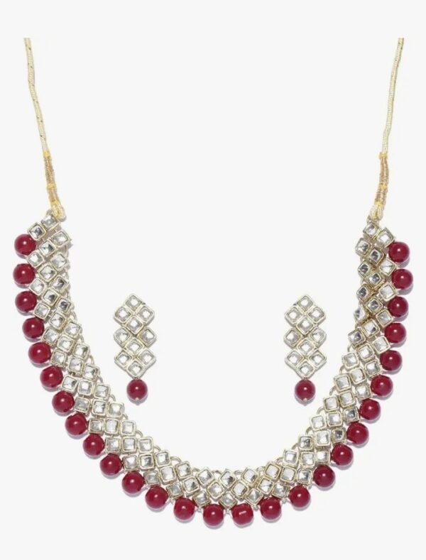 Shining Diva Fashion Kundan Choker Traditional Jewellery Necklace Set With Earrings For Women Girls (Red)( shani 631) SHANI - Image 3
