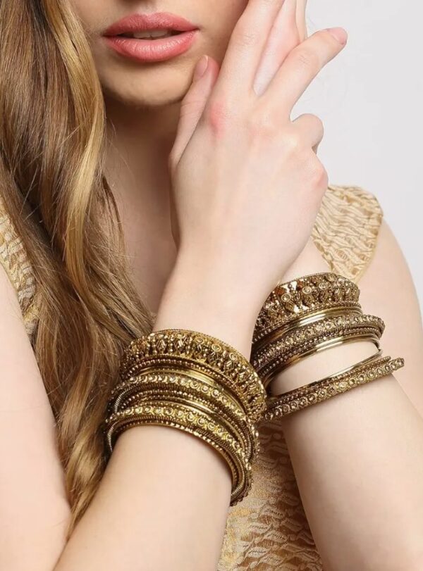 Shining Diva Fashion Latest Antique Gold Plated Set of 26 Stylish Traditional Bangle for Women size (2*8) (shani 632) SHANI - Image 3