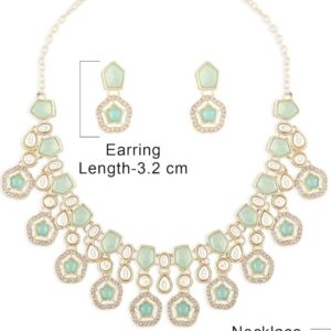 ZAVERI PEARLS Mint Green Kundan Austrian Diamonds & Artificial Stones Embellished Necklace Earring & Ring Set For Women-ZPFK17098
(10503,4,5,6,) shani