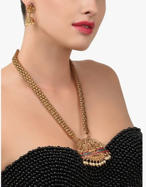 ZAVERI PEARLS Antique Gold Tone Bridal Collection Long Temple Necklace & Earring Set For Women-ZPFK10177
(10460, 10461,10462,10463,10464,10465,10466,10467) shani - Image 2