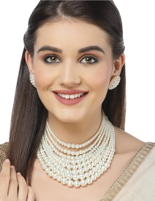 Shining Diva Fashion Latest Stylish Design Fancy Pearl Necklace Jewellery Set for Women (15863s)
(10450-10451-10452) shani - Image 3