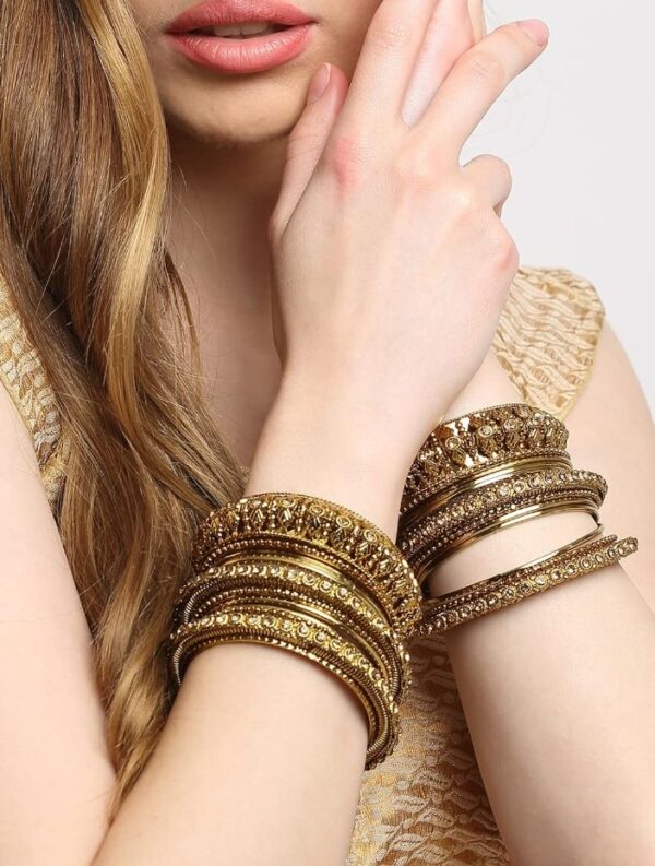 Shining Diva Fashion Latest Antique Gold Plated Set of 26 Stylish Traditional Bangle for Women (10477-10478-10479-10480-10582) Shani (size 2-8) - Image 5