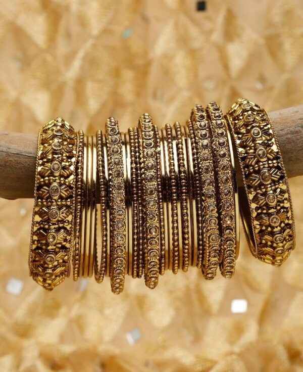 Shining Diva Fashion Latest Antique Gold Plated Set of 26 Stylish Traditional Bangle for Women (10477-10478-10479-10480-10582) Shani (size 2-8) - Image 3