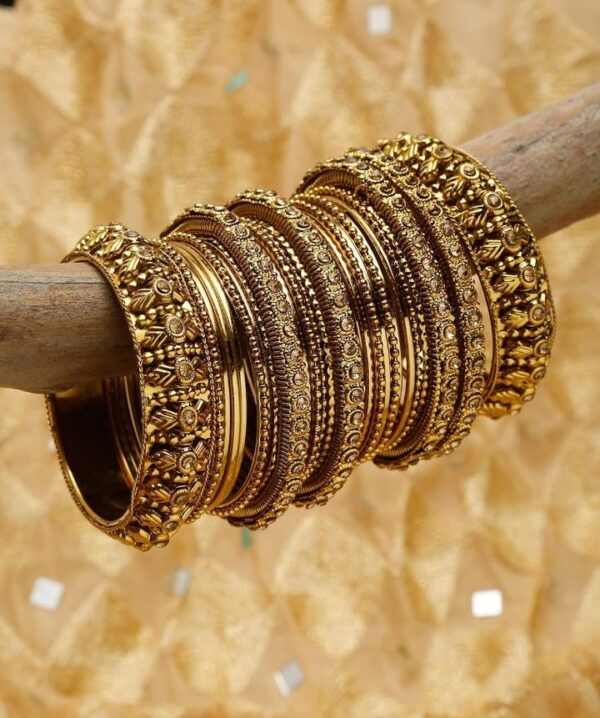 Shining Diva Fashion Latest Antique Gold Plated Set of 26 Stylish Traditional Bangle for Women (10477-10478-10479-10480-10582) Shani (size 2-8) - Image 9