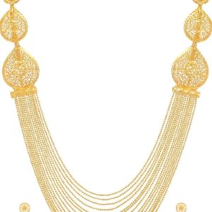 Shining Diva Fashion One Gram Gold Plated Latest Long Chain Traditional Necklace Jewellery Set for Women (10498-10499-10500-10501) SHANI